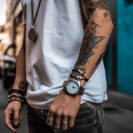 man displaying accessories on the streets